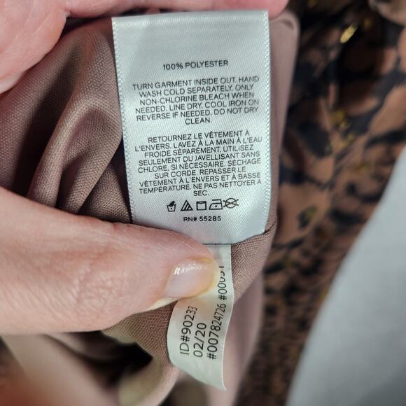 Express Smocked Waist Hi-Lo Cheetah Dress L Ruffles V Neck Wedding Guest Chiffon - Picture 9 of 16